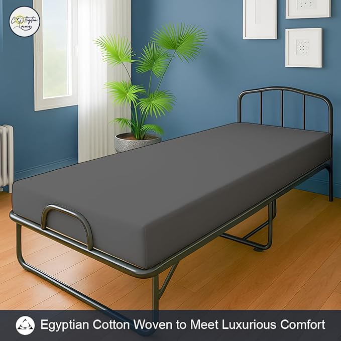 Cot Fitted Sheet 30 x 75, 100% Egyptian Cotton, 1 PC Cot Size Bottom Sheet Only, Perfect for Narrow Twin, Camp Bunk, Army Cots, Trifold Mattress, Camping Cot, Guest Bed Replacement(Dark Grey)
