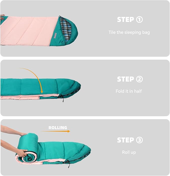 Cotton Flannel Liner Sleeping Bag for Adults Teens Kids, Cold Weather & Warm, 3 Seasons, Lightweight Compact Camping Essentials Equipment, Hiking, Outdoor, Travel