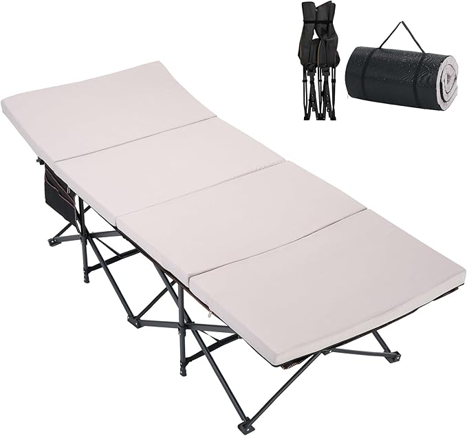 DoCred Oversized XXL Folding Camping Cot with 2” Mattress, Heavy Duty Sleeping Cot for Adults, Portable Adults Outdoor Bed with Carry Bag, Travel Camp Cots