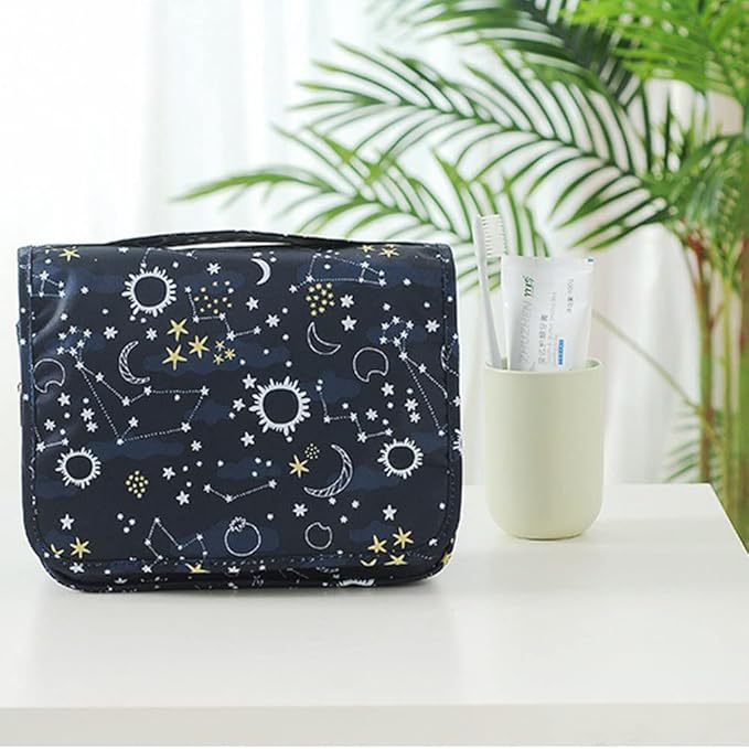 Trawila Travel Hanging Toiletry Bag Cosmetic Bag Makeup Organizers for Men & Women with Sturdy Hook (Navy Stars and Moon)