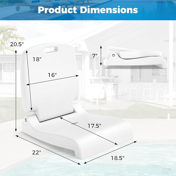 GYMAX 2 Pack Foldable Poolside Chairs for Edge of Pool, Portable Pool Chair with Handle, Drainage Hole, Lightweight Folding Flip Seat for Beaches, Camping, Fishing, Tailgating, Lawn (White,2)