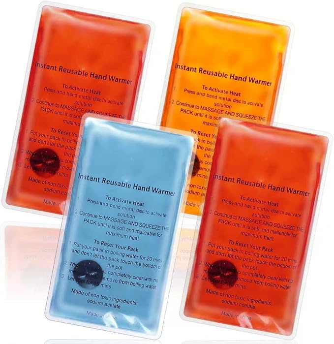 Hand Warmers, Reusable Hand Click Warmers, Cute Sodium Acetate Warmers for Kids, Click Heat Packs, 4 Reusable Sodium Acetate Heat Pads. (4PCS)