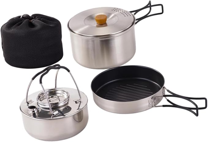 Camping Mess Kit,Nonstick Frying Pan,Open Fire Cookware,Folding Handle,Gear,Outdoor Camping Cookware,Soup Pot for Camping BBQ