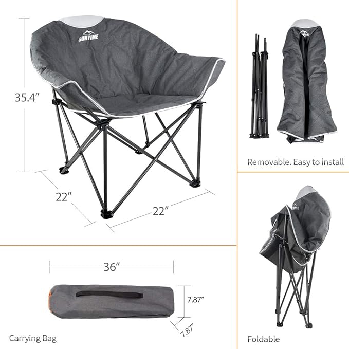 OUTDOOR LIVING SUNTIME Sofa Chair, Oversize Padded Moon Leisure Portable Stable Comfortable Folding Chair for Camping, Hiking, Carry Bag