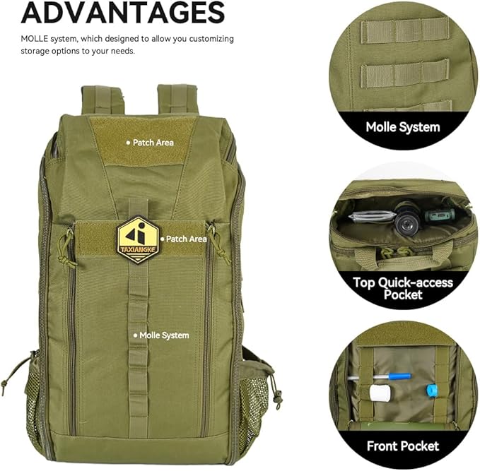 25L Hiking Backpack for Men & Women,Breathable Waterproof Backpack, Lightweight Camping Backpack with MOLLE System-Green,Suitable for mountain climbing and outdoor hiking