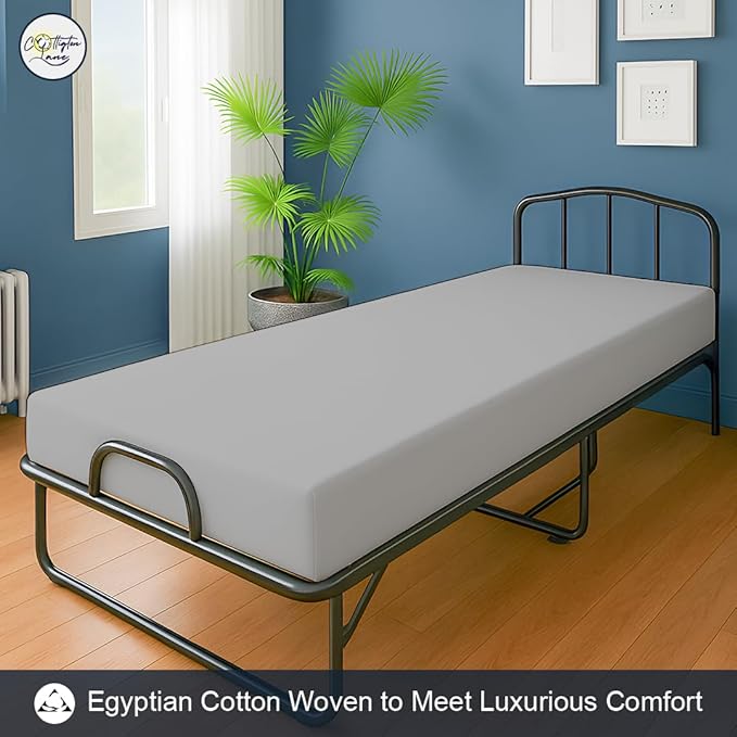 Cot Fitted Sheet 33 x 75, 100% Egyptian Cotton, 1 PC Cot Size Bottom Sheet Only, Perfect for Narrow Twin, Camp Bunk, Army Cots, Trifold Mattress, Camping Cot, Guest Bed Replacement(Light Grey)