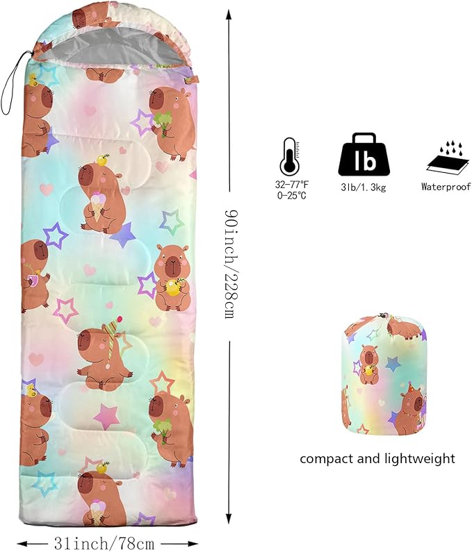 AILONEN Girls Pink Camping Sleeping Bags,Lightweight & Waterproof,3 Season Warm & Cool Weather,Cute Bow Duck Print Sleeping Bags for Kids,Girls,Adults Travelling,Outdoors