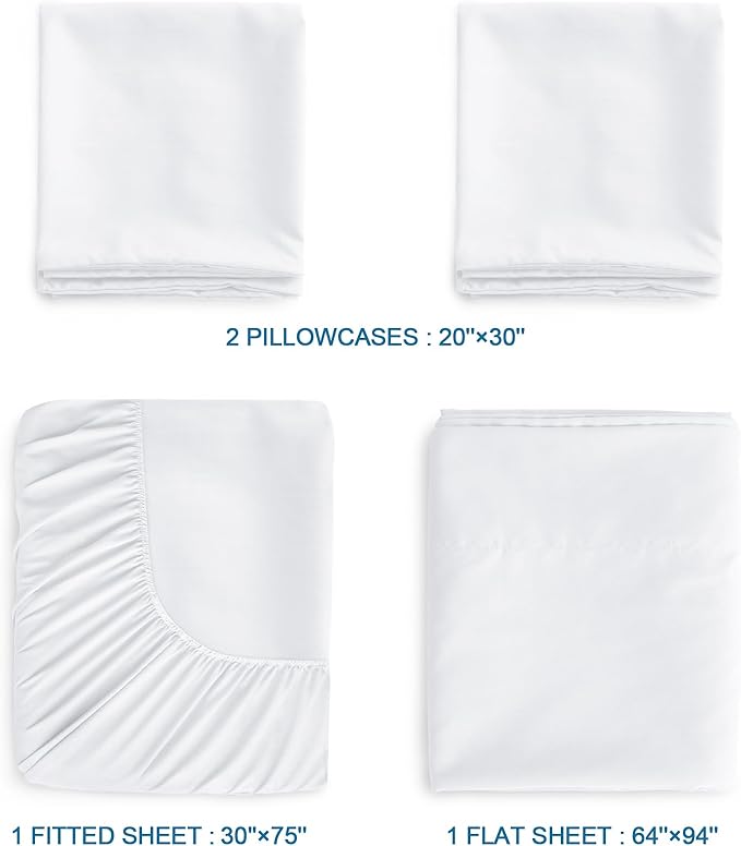 SPRINGSPIRIT Twin Sheets Set, 4 Piece Bed Sheets Set Deep Pockets, Super Soft, Breathable, White