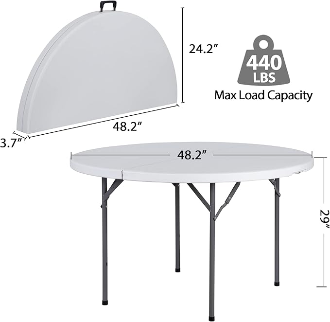SUPER DEAL 4 Foot Round Folding Card Table, 48" Indoor Outdoor Portable Plastic Kitchen or Camping Picnic Party Wedding Event Table, White