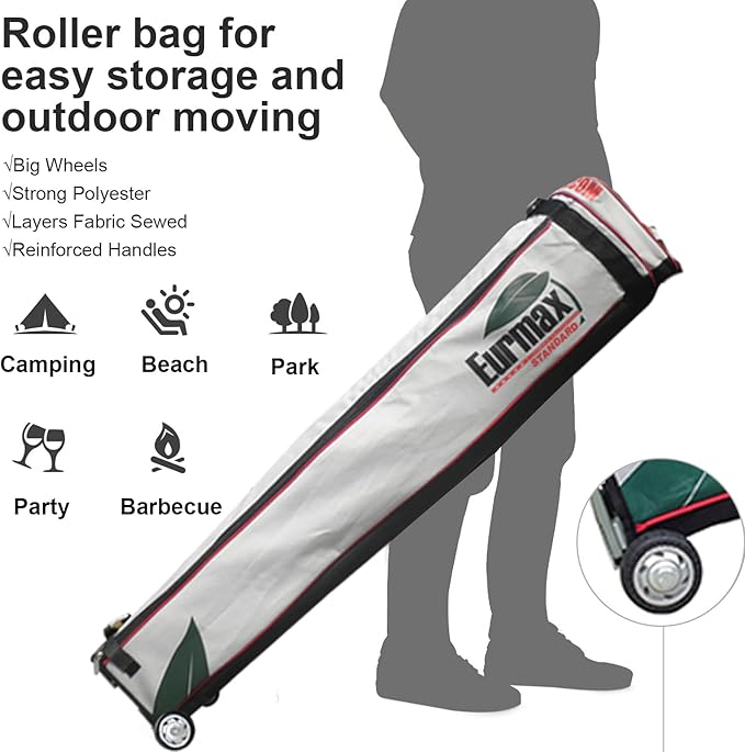 Eurmax USA Standard 10x10ft Patio Pop Up Canopy Tent for Outdoor Events Commercial Instant Canopies with Heavy Duty Roller Bag,Bonus 4 Canopy Sand Bags(Khaki)