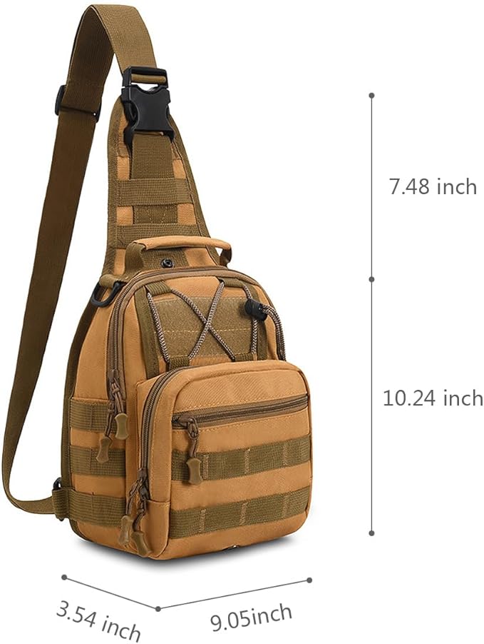 Viriber Tactical Backpack, Waterproof Military Cross-body Molle Sling Shoulder Backpack Chest Bag for Outdoor Every Day Carry Khaki
