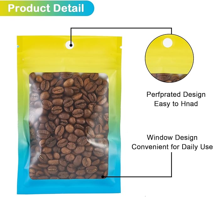 100 Pcs Resealable Mylar Bags, Gradient Color Food Storage Bags, Zip Bag Foil Bags Packaging Pouch for Food Storage, Sample, Small Business (Yellow Blue, 4.7 X 7.1 Inch)