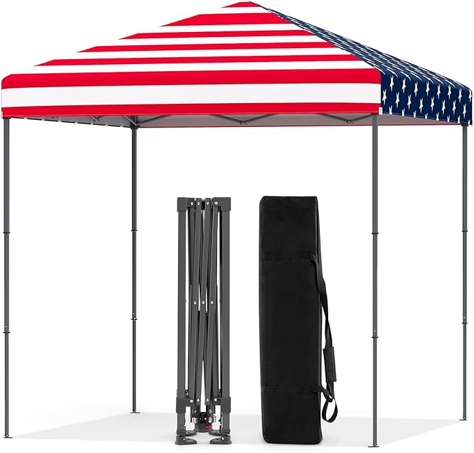 Tangkula 6.6x6.6 Ft Pop Up Canopy, 1 Person Instant Setup Canopy Tent with Center Lock, UPF 50+ Sun Protection, 8 Stakes, 4 Ropes, Portable Outdoor Canopy with Carrying Bag for Camp, Beach, Patio
