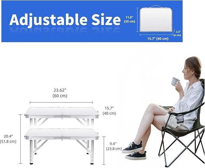 Small Folding Table 2FT Foldable Camping Table Portable Picnic Table Aluminum 2 Height Adjustable Outdoor Beach Card White 23.6×15.7 inch