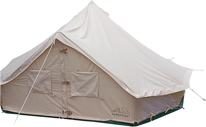 Canvas Tent Bell Tent Glamping, 4 Seasons Yurt for Camping, 4M/5M Cotton Canvas for Family Camping, Outdoor Hunting, or Party (13ft-16.5ft). Durable, Spacious, and Versatile
