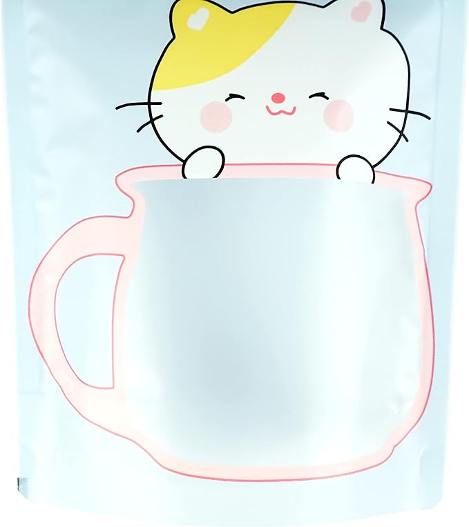 QQ Studio 100 Animal Designed Snack Bags, Plastic Bakery Bags, Cute Favor Bags for Snacks, Pastel Cookie Bags with Window, Zipper Seal Treat Storage Bags (6.25 Inch x 9 Inch, Blue Kitty)