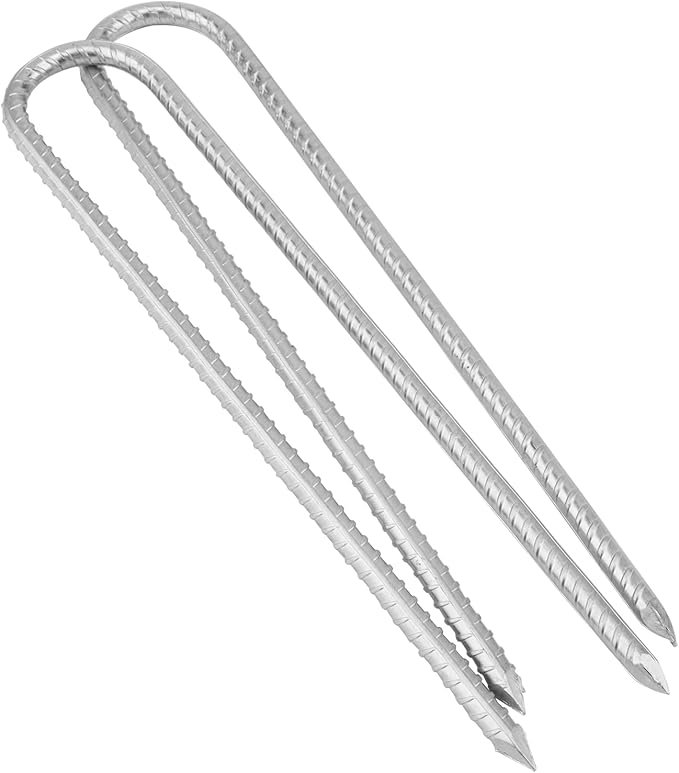 12 Pack 12 Inch U Shaped Rebar Stakes, Silver U Rebar Hook Ground Pegs, Trampoline Wind Anchors Stakes for Camping Tents