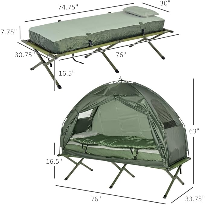 Portable Camping Cot for Adults,Folding Cot for Sleeping with Mattress, Elevated Tent and Sleeping Bag, Multifunctional Outdoor Tent Cot Bed 1 Person
