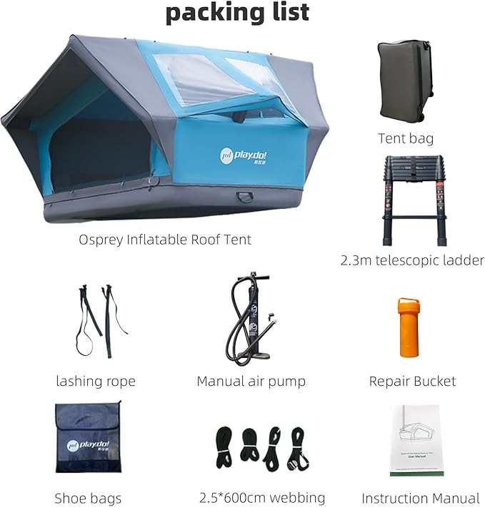 UNISTRENGH Waterproof Rooftop Tent, Portable Inflation Roof Top Tents Softshell, Pop up Roof-top Tent Camping for Jeep SUV Van Truck Car Tents with LED Lighting