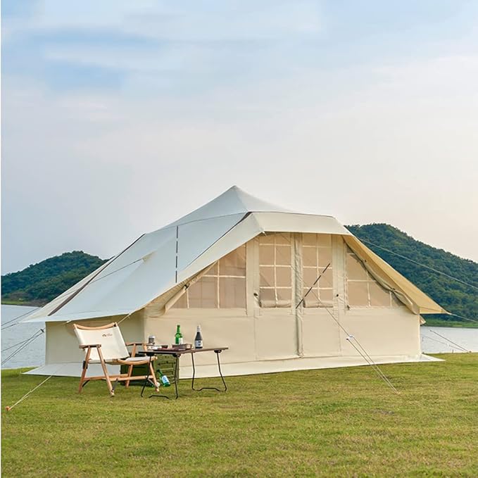 GeRRiT Inflatable Camping Tent with Pump, 5-8 Person Glamping Tents, Easy Setup 4 Season Waterproof Windproof Outdoor House for Fishing, Camping & Hiking