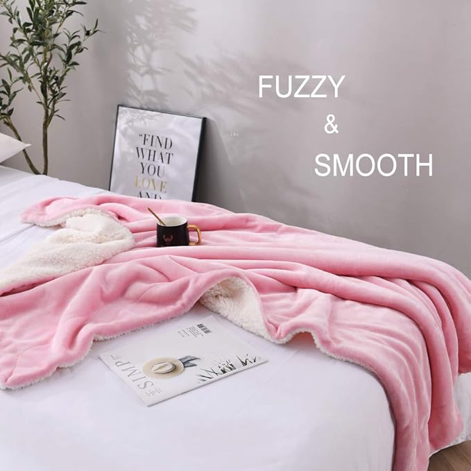 NANPIPER Flannel Blanket Reversible Sherpa Throw Blanket Super Soft Fuzzy Plush Microfiber for Fur Baby/Gift Lightweight(50"x60",Pink)