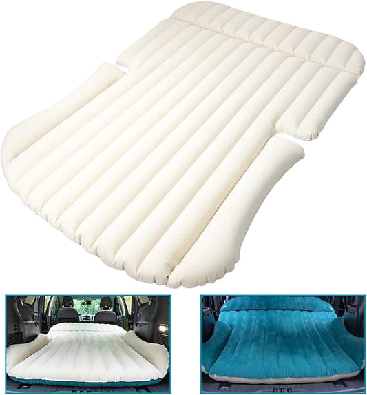 SUV Air Mattress Thickened and Double-Sided Flocking Travel Foldable Camping Bed for SUV Rear Seat and Trunk Camping Pickup Truck Bed Air Mattress, 76x51x4.7Inch (White Blue)