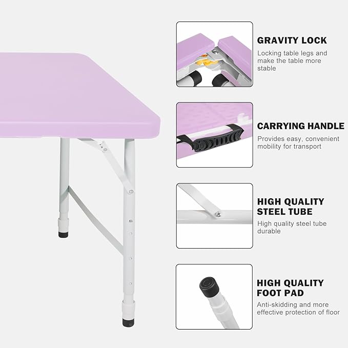 Portable Plastic Folding Table 4ft/6ft/8ft Heavy Duty White Black Picnic Dining Table Fold-in-Half for Camp Party Kitchen Indoor Outdoor