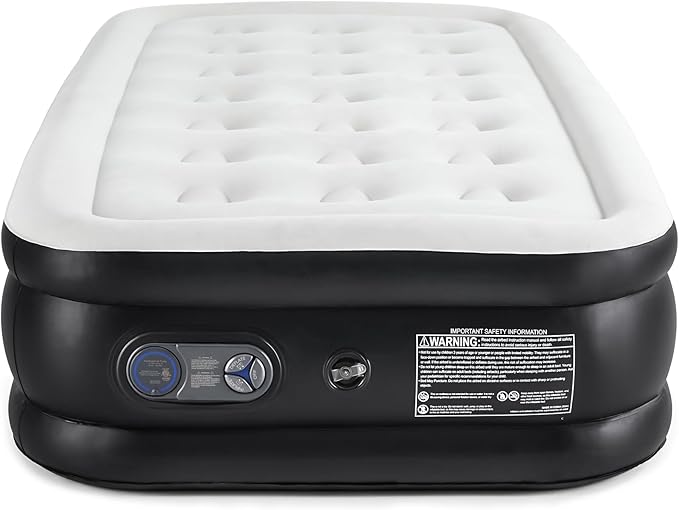 Sweetcrispy Twin Air Mattress - 16" Inflatable Blow Up Airbed with Built-in High Capacity Pump, Double Height, Non-Slip Bottom Design, Weight Capacity 660 lbs Air Bed for Home or Camping