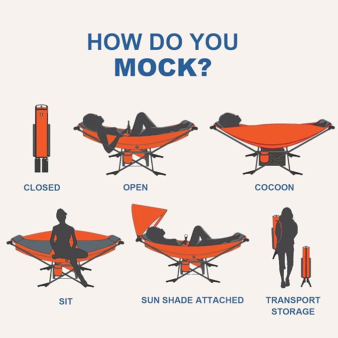 Portable Hammock with Stand, World's Best Mock ONE® Hammock, Compact Folding Framed Hammock with Adjustable Sunshade Canopy for Park, Backyard, Garden, Camping, Hiking, Mountaineering, Beaches- Green