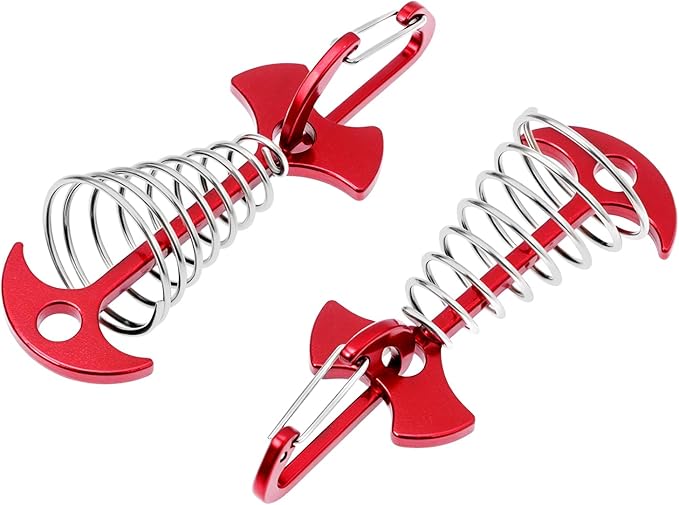 QWORK 10PCS Red Deck Anchor Pegs with Carabiners, Non-Slip Stable Anchors for Tents & Canopies on Wooden Decks