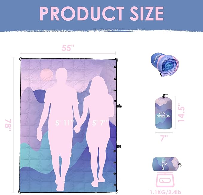 Lightweight Camping Blankets Outdoor Down Alternative Puffy Printed Camping Blanket Waterproof Large Silk Cotton Blanket Packable Warm for Trave Picnic Hiking Camping Cold Weather 78" x 55"