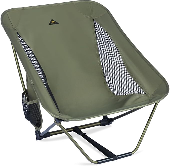 iClimb Low Ultralight Compact Camping Folding Chair with Side Pocket and Carry Bag (Green)