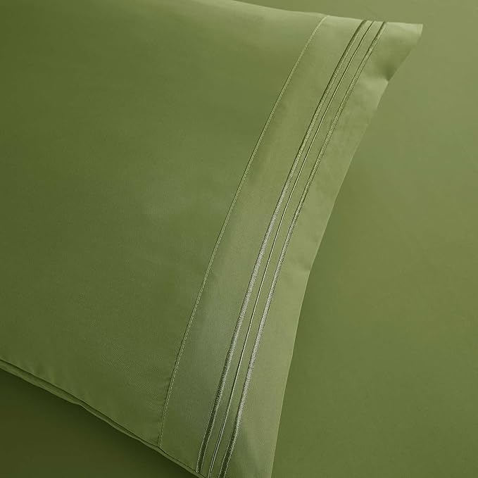 Clara Clark Queen Sheets, 6 Piece Set - Hotel Luxury Sheets for Queen Size Bed, Super Soft Bedding Set, Calla Green