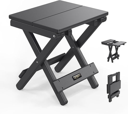 VINGLI Small Folding HDPE Side Table, Plastic Waterproof Portable Adirondack Coffee End Tables, All Weather for Patio, Backyard, Pool, Indoor Use, Black
