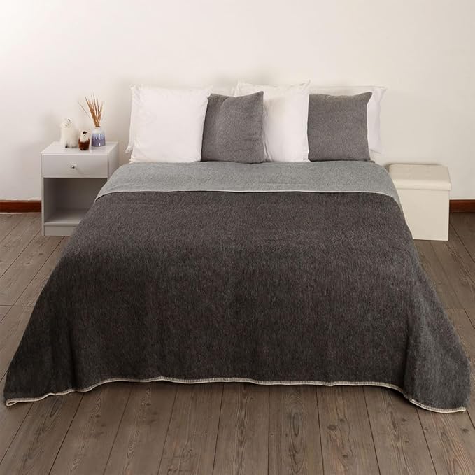Thick Alpaca Wool Blanket – Heavyweight Alpaca Wool Blanket for Camping Outdoors or Using Indoors | Soft Peruvian Alpaca Wool Blankets (Dark Gray/Soft Gray, King)