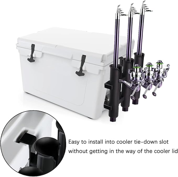 YUSOVE Cooler Fishing Rod Holder, Fishing Rod Rack for Boat, Fishing Rod Holder for YETI Coolers and RTIC Coolers,with Tie-Down Slot Cooler Accessories