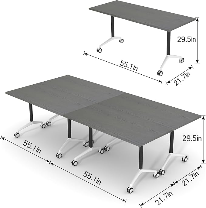 Folding Conference Table Flip-Top Rectangular Meeting/Training Table with Locking Casters,Mobile Nesting Design, 25mm E1 Scratch-Resistant Work Surface (2, 55.1 * 21.7 * 29.5Inch)