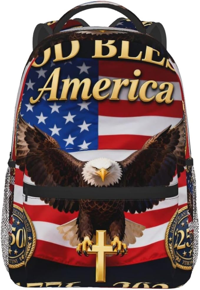 Polyester Daypack for Hiking Work Running, Big Capacity Anti-Theft Multipurpose Shoulder Bag, 250th Anniversary 1776-2026 Patriotic Eagle Art Travel and Sport Backpack Rucksack