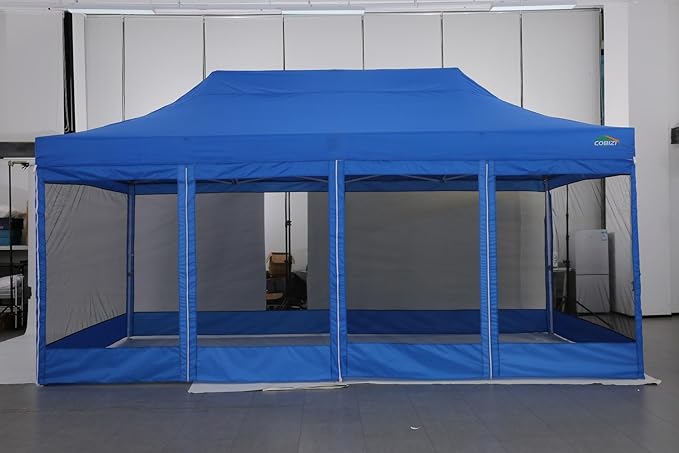 COBIZI 10x20 Canopy Tent, Heavy Duty Pop up Canopy with Sidewalls, Waterproof Easy Setup Canopy with Mosquito Netting, Outdoor Instant Screen Tents for Parties, Wedding with Roller Bag, Gray