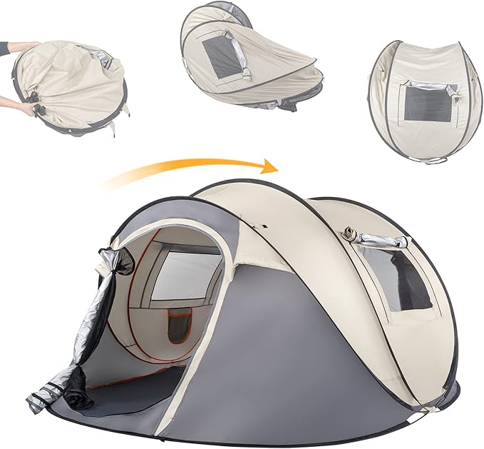 4 Person Easy Pop Up Tent for Camping,Waterproof Automatic Setup 2 Doors-Instant Family Tents with Vestibule & Porch, Large Size Family Tent Automatic Setup for Camping Hiking & Traveling