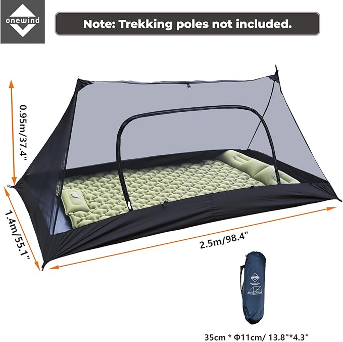 Onewind Mesh Tent with Bathtub, Ultralight Mosquito Net Inner Tent with No-See-Um Breathable Mesh Double Sided Zipper for Camping and Hiking, Black