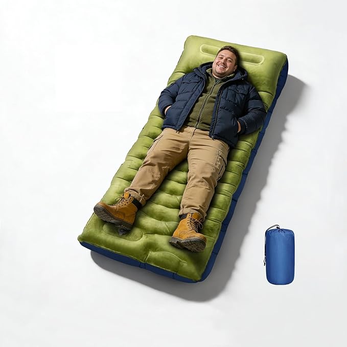 Sleeping Pad for Camping, 6" Velvet Camping Mat, Ultralight Inflatable Sleeping Pad with Built-in Foot Pump & Pillow, Compact for Camping Backpacking Hiking Traveling Tent