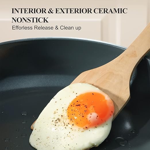 PRICUSIS Nonstick Ceramic Frying Pan, Skillet with Stay Cool Handle, Egg & Omelet & Chef's Pan, Induction Compatible & Oven Safe, Dishwasher Safe, PTFE PFAS & PFOA Free (10+12 Inch)