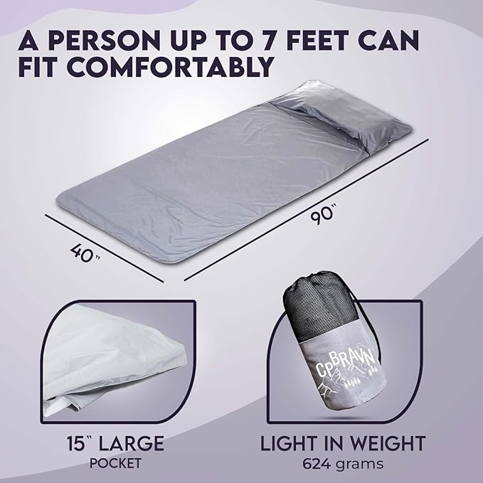 XL Sleeping Bag Liner Sleep Sack for Adults, Travel Sheets for Hotel, Camping Sheets, Self Tan Sleep Sack, Sleeping Liner Cotton/Polyester Blend with 2-Way Zipper & Pillow Pocket, Warm Cold Weather
