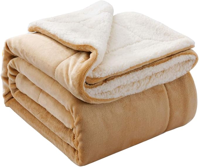 NANPIPER Reversible Sherpa Flannel Blanket Super Soft Fuzzy Lightweight Fleece Microfiber for Bed/Couch (50"x60",Beige)