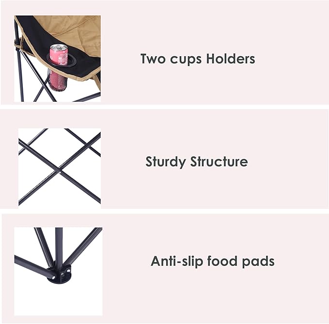 2 Person Camping Chair Oversized Loveseat Camping Chair Double Camping Chairs for Adults Heavy Duty Camping Couch Black Outdoor Folding Chair (Camel Color)