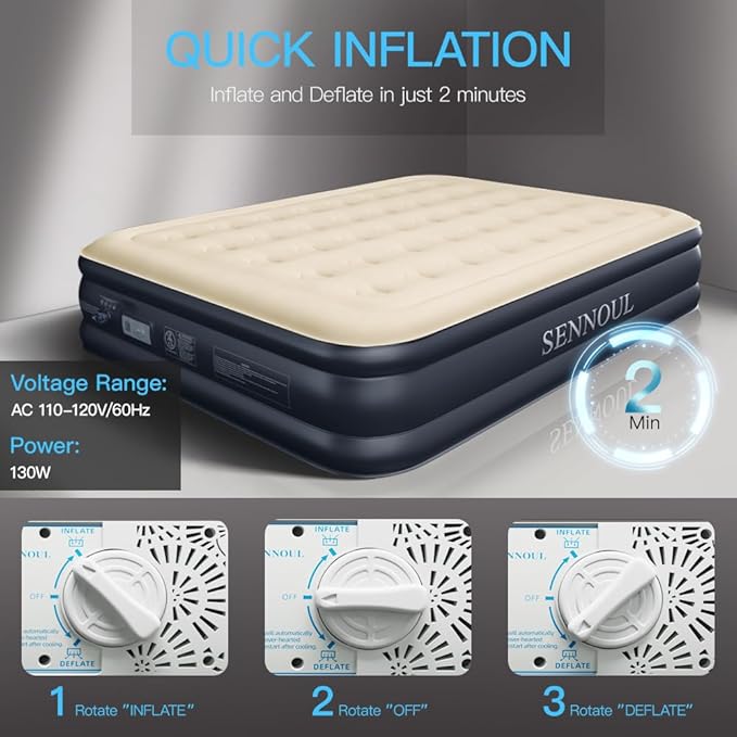 Air Mattress Queen with Built in Pump, Inflatable Mattress Blow Up Mattress 16 Raised Comfort,Upgraded Surface Portable Bed, Air Bed for Home, Guest, Camping, Colchone Inflable, 650 lbs