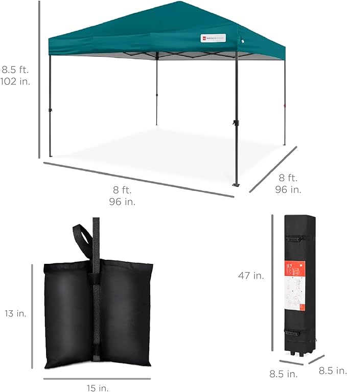 Best Choice Products 8x8ft Pop Up Canopy Tent, Outdoor Shade, 1 Person 1 Minute Set Up, Carry Case, 4 Weight Bags - Cerulean