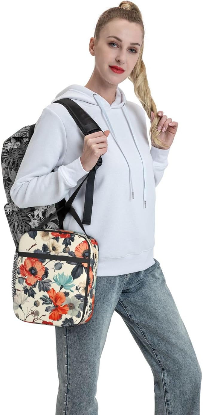 Floral Insulated Lunch Box for Women Men Floral Lunch Bag for Work,Picnic,Travel,Hiking,Beach or Fishing Polyester