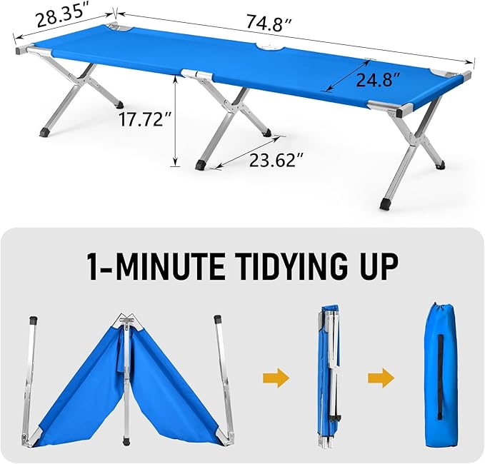 HOMSUPPLIE'S Folding Camping Cot,Outdoor Portable Camp Bed, Sleeping Cots with Carry Bag (Blue)